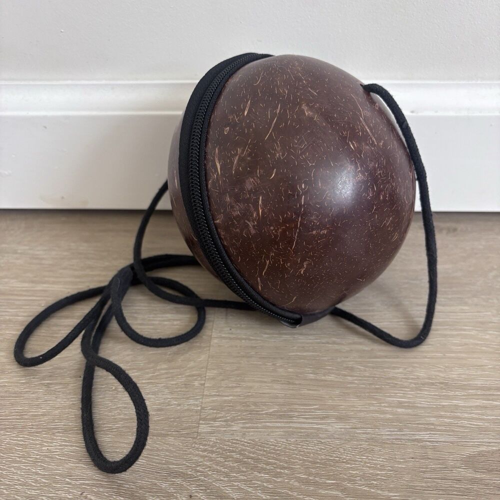 Handmade Coconut Shell Shoulder Bag Vtg Boho Hippie Crossbody Purse Art Rare